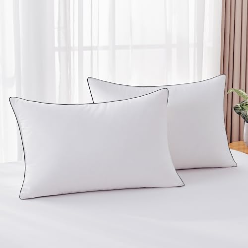 Mosluna Feather Down Pillows King Size Set of 2, Luxury Hotel Collection Bed Pillow 2 Pack, Airyfil Powered Fillings & Feathers, Fluffy Plush for Side Sleepers, Firm, 20x36 in, 100% Cotton - Image 1