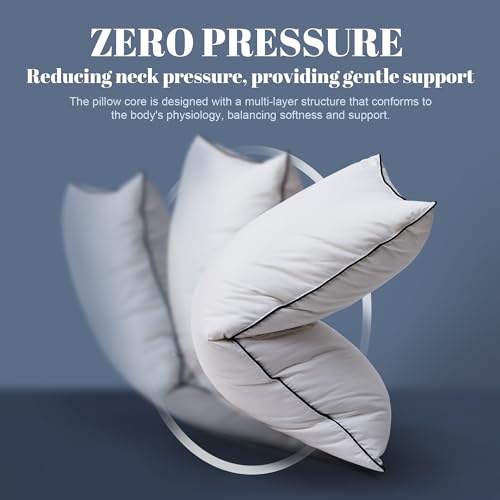 Mosluna Feather Down Pillows King Size Set of 2, Luxury Hotel Collection Bed Pillow 2 Pack, Airyfil Powered Fillings & Feathers, Fluffy Plush for Side Sleepers, Firm, 20x36 in, 100% Cotton - Image 5