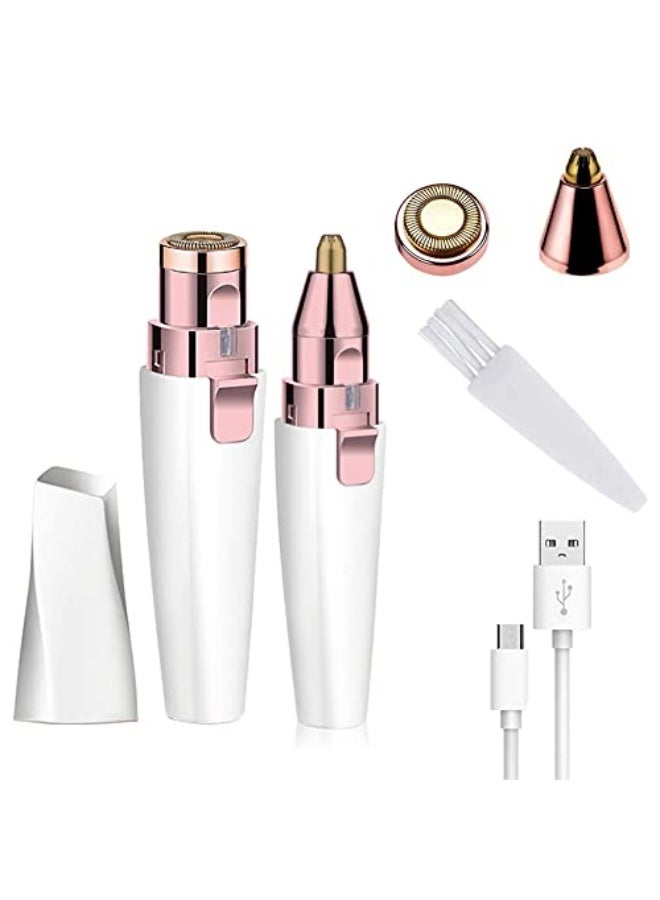 إزالة شعر الوجه للنساء، آلة قص شعر الأنف قابلة لإعادة الشحن 2 في 1، شفرات الحواجب القابلة للتنقل، آلة حلاقة كهربائية لإزالة الشعر بدون ألم للوجه، الأنف، شعر الخ peach fuzz، الجسم، اللحية، الشفاه، الذقن، إزالة الشعر للنساء - Image 1