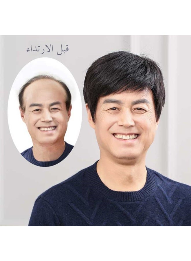 100% شعر بشري كامل طقم شعر رجال قصير الشعر وسيم شعر حقيقي للرجال منتصف العمر وكبار السن طقم شعر حقيقي مظهر طبيعي شعر مستقيم يغطي الشعر الأبيض هدية لأبي - Image 1