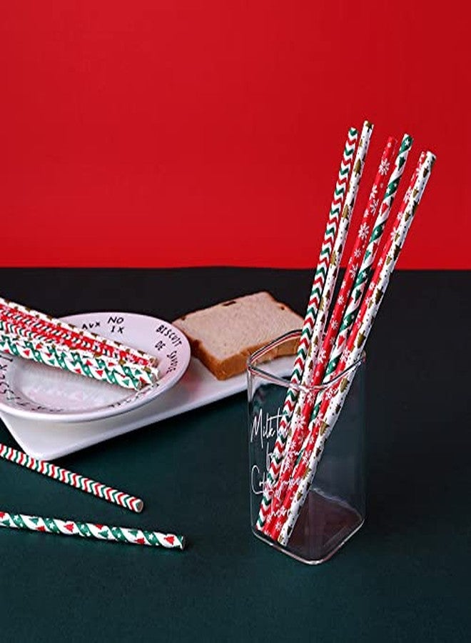 ALINK 200 Christmas Paper Straws, 8 Styles Red Green White Gold Biodegradable Party Drinking Straws with Stripe, Wave, Christmas Tree Snowflake Design Decorations Supplies - Image 4