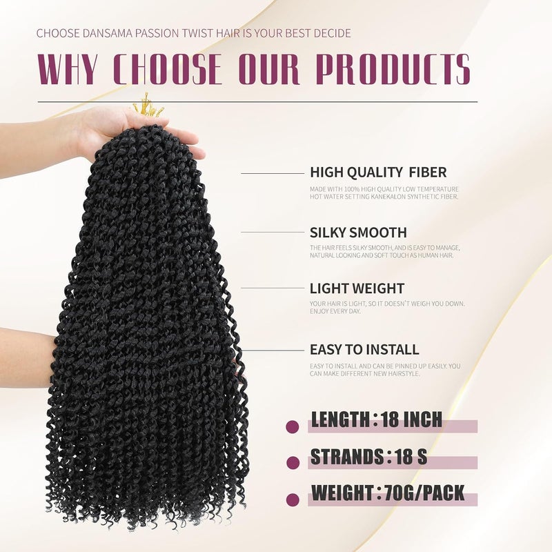 Dansama Passion Twist Hair Water Wave Braiding Hair for Butterfly Style Crochet Braids Bohemian Hair Extensions (18inch (Pack of 7), #1) - Image 3