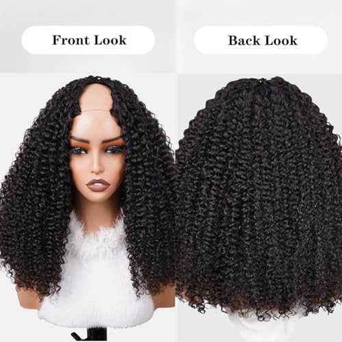 ISEE V Part Human Hair Kinky Curly Minimal/No Leave Out Upgrade U Part Wig for Black Women Human Hair V Shape Wig Kinky Curly Thin Part Glueless Clip In Half Wig 180% Density Natural Color 16 Inch - Image 5