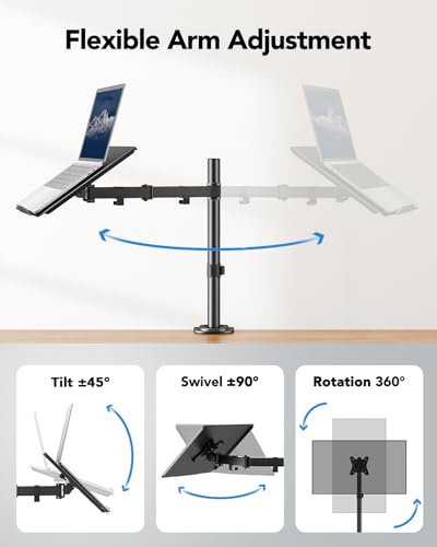 HUANUO Laptop Desk Mount - 17' to 32' Monitor Arm, Ventilated Tray, Fully Adjustable with Tilt, Swivel & Rotation, Holds up to 22 lbs - Image 3