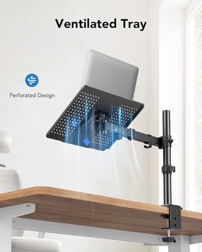 HUANUO Laptop Desk Mount - 17' to 32' Monitor Arm, Ventilated Tray, Fully Adjustable with Tilt, Swivel & Rotation, Holds up to 22 lbs - Image 5