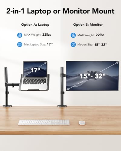 HUANUO Laptop Desk Mount - 17' to 32' Monitor Arm, Ventilated Tray, Fully Adjustable with Tilt, Swivel & Rotation, Holds up to 22 lbs - Image 2