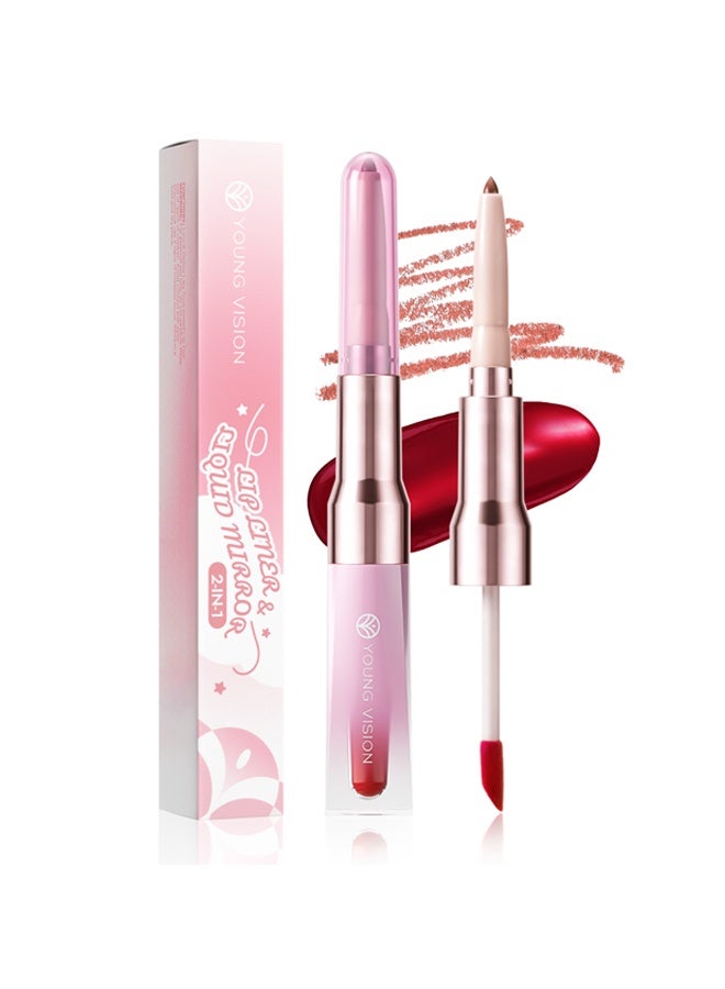 يونج فيجن قلم تحديد الشفاه والسائل المرآة 2 في 1، قلم تحديد الشفاه وظلال الشفاه واللمعان ذو الطرفين، قلم تحديد الشفاه المخملي المطفي، تأثير مرآة الشفاه العصيري، تكثيف سريع للشفاه، مجموعة مكياج مثالية للشفاه، #06 - Image 1