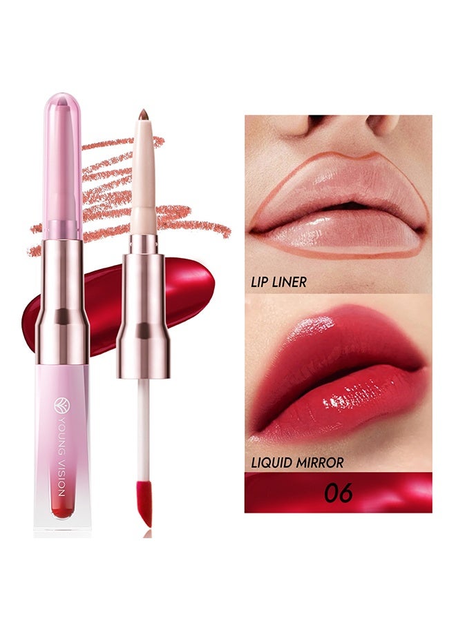 يونج فيجن قلم تحديد الشفاه والسائل المرآة 2 في 1، قلم تحديد الشفاه وظلال الشفاه واللمعان ذو الطرفين، قلم تحديد الشفاه المخملي المطفي، تأثير مرآة الشفاه العصيري، تكثيف سريع للشفاه، مجموعة مكياج مثالية للشفاه، #06 - Image 2