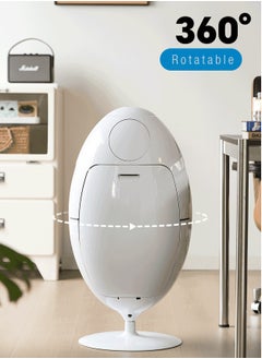 Merry Moments Recycling Bin Creative Rotating Dinosaur Egg Trash Can Waste Bin Freestanding Bin Food Waste Bin with 3 Compartments Bin ABS White Colour H65.7xW33.8xD33.8 cm  - Image 4