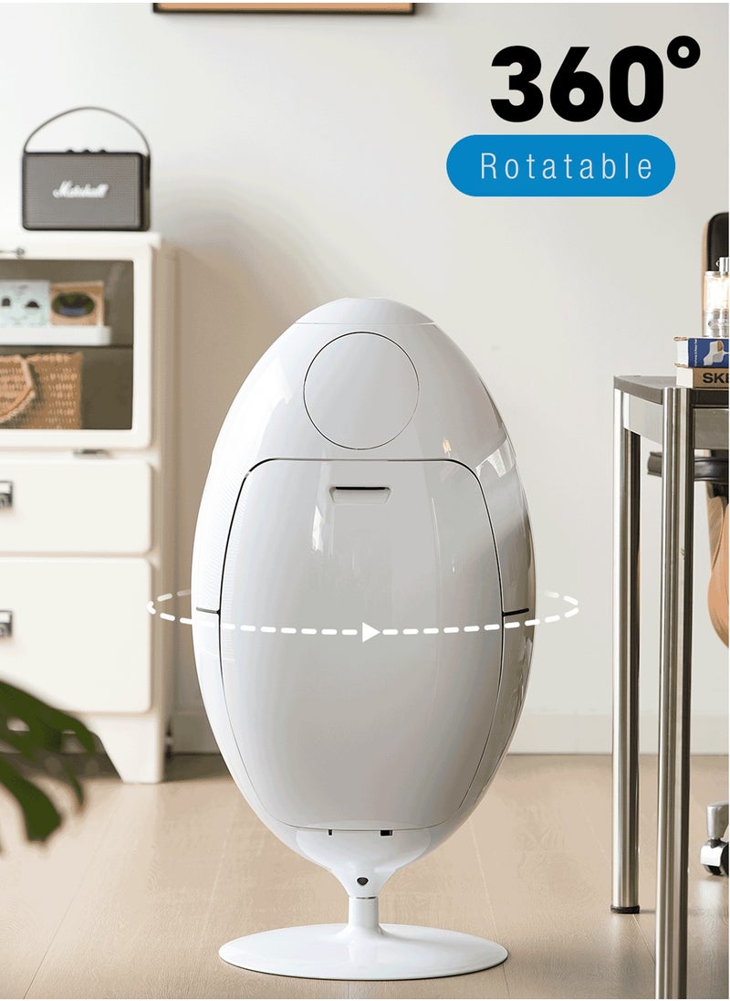 Merry Moments Recycling Bin Creative Rotating Dinosaur Egg Trash Can Waste Bin Freestanding Bin Food Waste Bin with 3 Compartments Bin ABS White Colour H65.7xW33.8xD33.8 cm  - Image 4