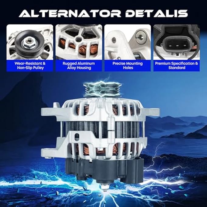 SEHNSUCHT Alternator Replacement New Fit for Hyundai Elantra 2.0L 2007-2012, for Kia Soul 2.0L 2010-2011, for Kia Spectra 2.0L 2007-2009, for Kia Spectra5 2.0L 2007-2009, Replacement for 2655635 - Image 2
