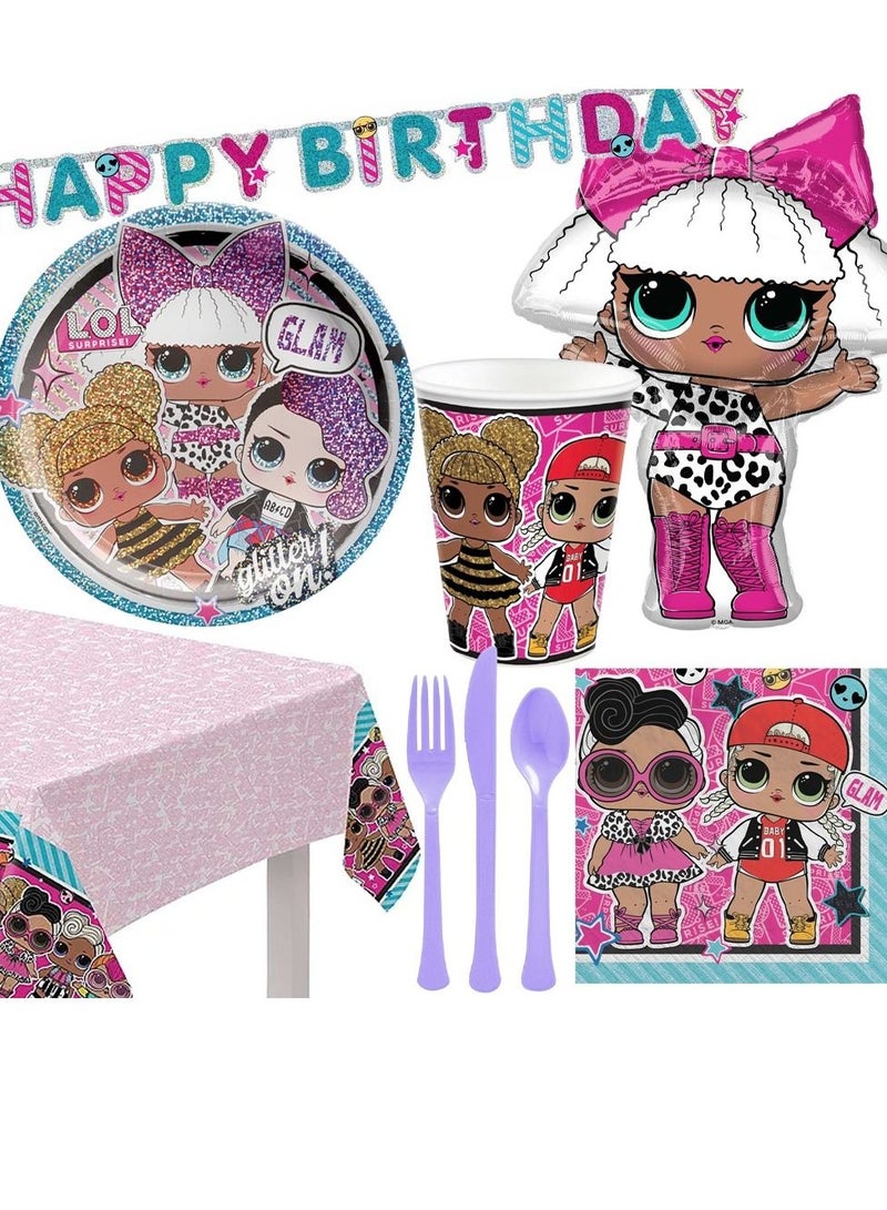 Amscan مجموعة أدوات المائدة للحفلات من Lol Surprise، مكونة من 59 قطعة، تتضمن مناديل وأطباق وأكواب وأدوات مائدة وغطاء طاولة ولافتة وبالونات، متعددة الألوان، لـ 8 ضيوف - Image 1