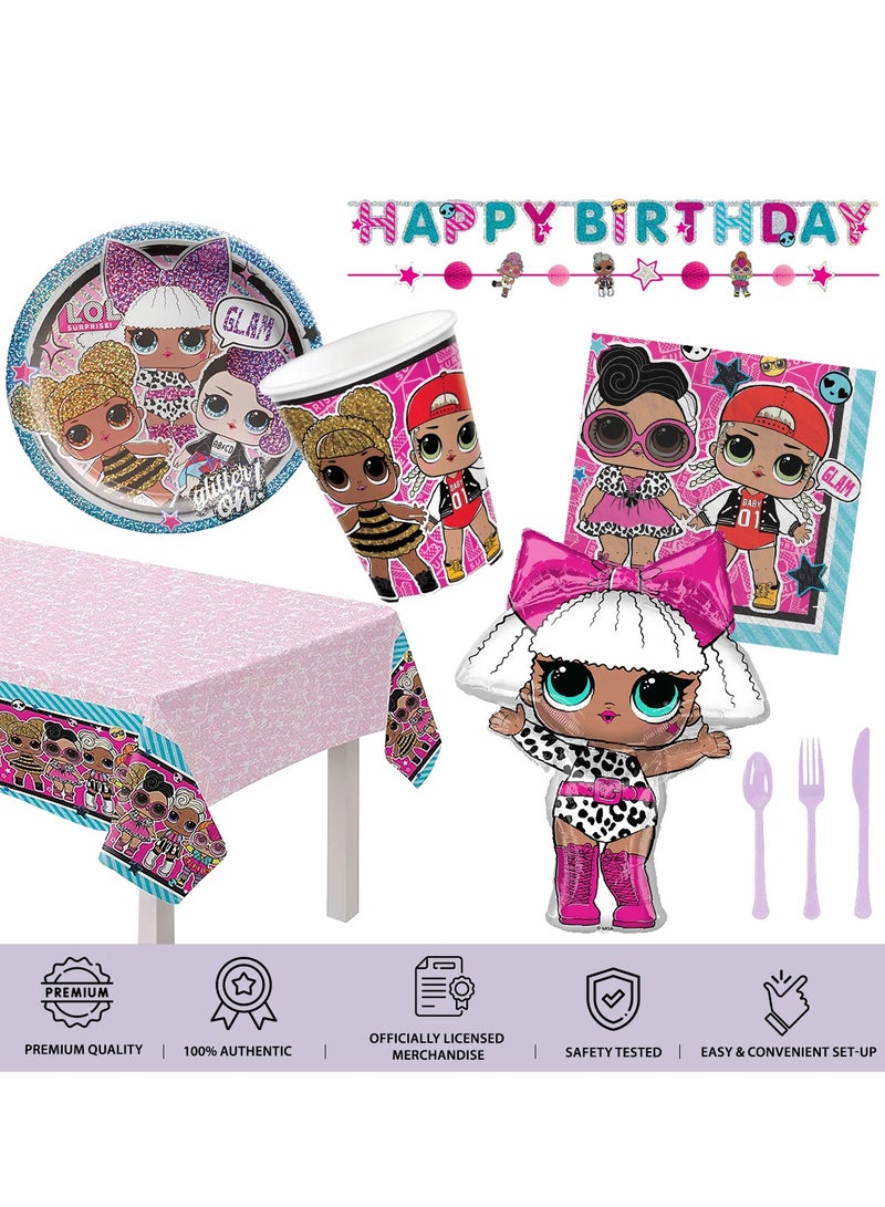 Amscan مجموعة أدوات المائدة للحفلات من Lol Surprise، مكونة من 59 قطعة، تتضمن مناديل وأطباق وأكواب وأدوات مائدة وغطاء طاولة ولافتة وبالونات، متعددة الألوان، لـ 8 ضيوف - Image 2
