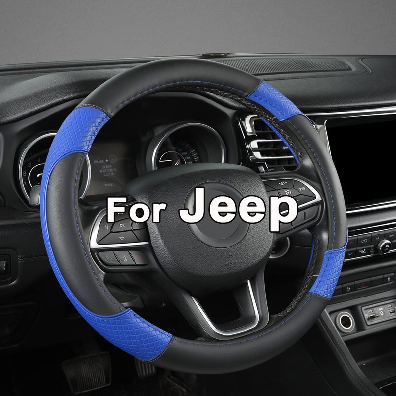 GIANT PANDA Steering Wheel Cover for Jeep Wrangler Car Steering Wheel Cover for Jeep Grand Cherokee and Cherokee BlackBlue