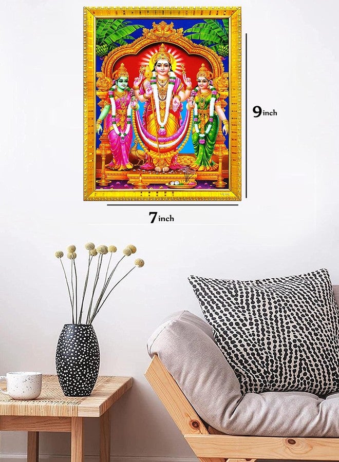 ZIG-ZAG ZIG ZAG Srivalli Devasena Subramanya Swamy Kartikeya God Photo Frame For Wall / Table / Pooja Room ( 7x9 inches, Acrylic Glass) Golden - Image 3