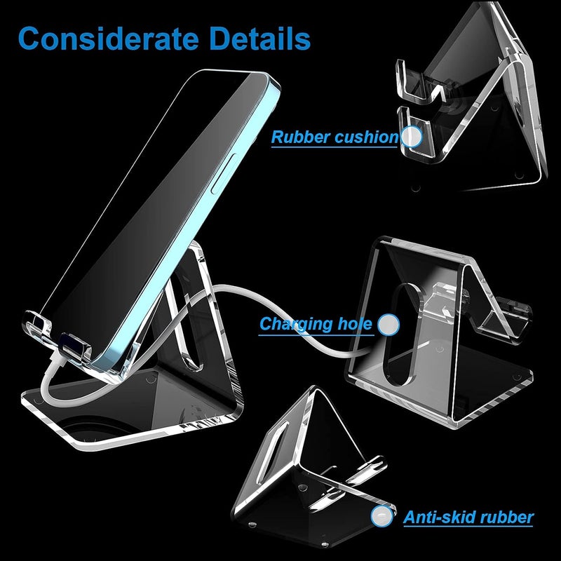 Crpich Acrylic Cell Phone Stand, Portable Clear Phone Stand for Desk, Compatible with Phone15 14 13 Pro Max Mini 12 11 Plus SE, Switch, Android Smartphone, Pad, Tablet, Desk Accessories - Image 3