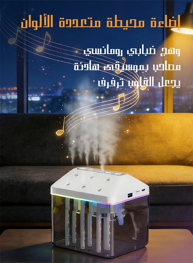 يهييو مرطب هواء, مرطب هواء شخصي 0.9 لتر مع نافورة موسيقية وضوء LED - مرطب هواء بضباب بارد قابلة للشحن - مرطب هواء عطري ذكي بستة مستويات للرش (أبيض) - Image 4