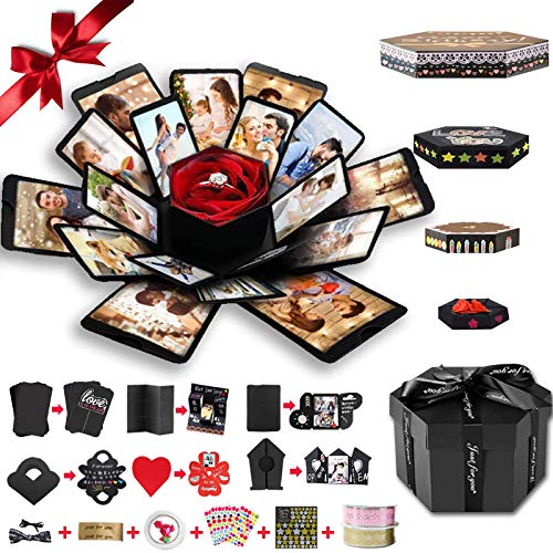 Wanateber Explosion Box, DIY Explosion Box with 6 Faces, Main Part Assembled Handmade Photo Album for Birthday Gift, Anniversary, Valentine's Day, Wedding (Black) - Image 1