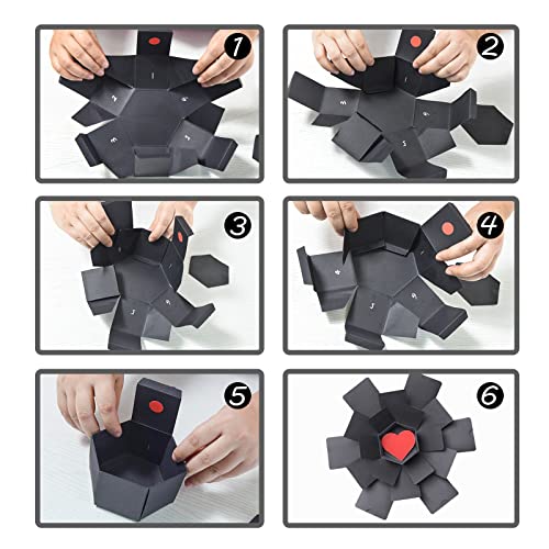 Wanateber Explosion Box, DIY Explosion Box with 6 Faces, Main Part Assembled Handmade Photo Album for Birthday Gift, Anniversary, Valentine's Day, Wedding (Black) - Image 5