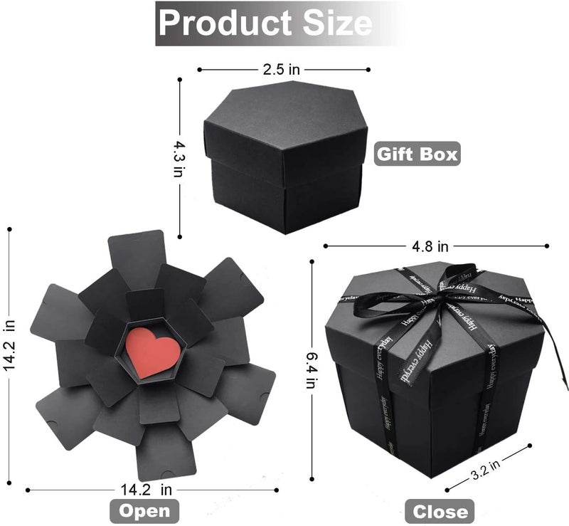 Wanateber Explosion Box, DIY Explosion Box with 6 Faces, Main Part Assembled Handmade Photo Album for Birthday Gift, Anniversary, Valentine's Day, Wedding (Black) - Image 2