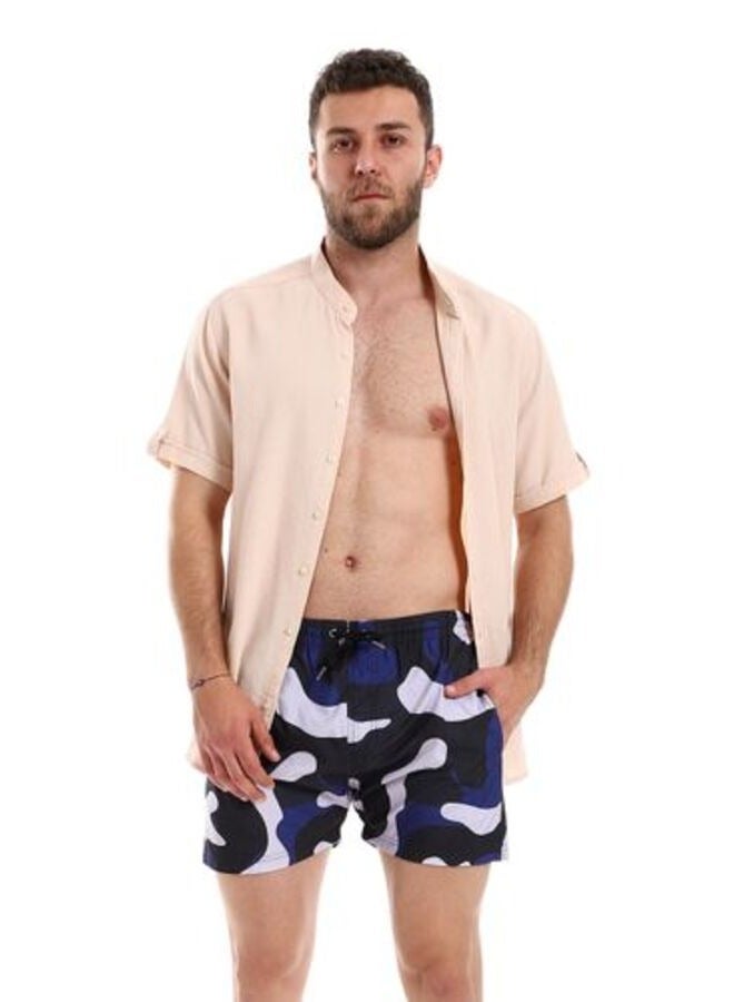 Pavone Camoflage Self Patterned Elastic Waist Swimshort with Sided & Back Pockets -Multicolor - Image 5