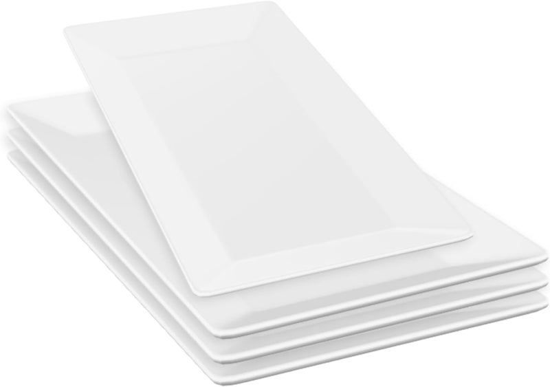 Furmaware 97 Rectangle Serving Plates Ideal for Serving Your Favorite Platter Sized Perfectly for Appetizer Sushi Tapas Taco Dessert Platters Raised Lip White Porcelain Tray  Set of 4 - Image 1