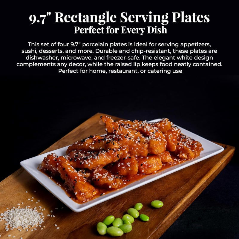 Furmaware 97 Rectangle Serving Plates Ideal for Serving Your Favorite Platter Sized Perfectly for Appetizer Sushi Tapas Taco Dessert Platters Raised Lip White Porcelain Tray  Set of 4 - Image 5