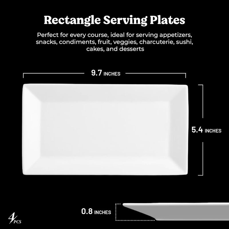Furmaware 97 Rectangle Serving Plates Ideal for Serving Your Favorite Platter Sized Perfectly for Appetizer Sushi Tapas Taco Dessert Platters Raised Lip White Porcelain Tray  Set of 4 - Image 2