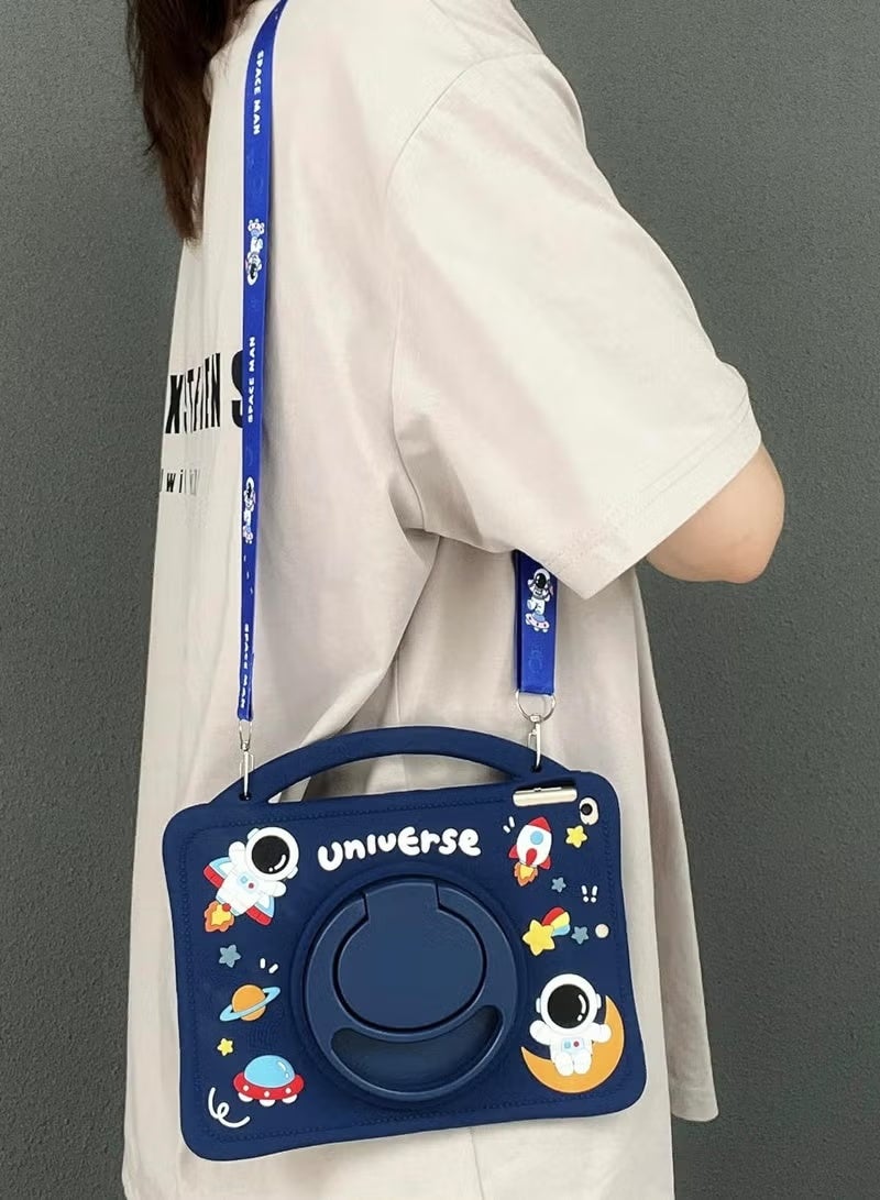 Kids Case for Samsung Galaxy Tab A9 8.7 Inch 2023, Portable Handle Stand, Kids Friendly Soft Silicone Adjustable Stand Shockproof Cover for Samsung Tab A9 Tablet (Model: X110/X115) (Navy blue) - Image 4