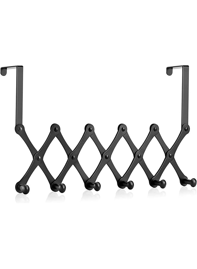 UMBRA Over The Door Hooks Over The Door Towel Rack With 6 Coat Hook Retractable Metal Door Hanger Hook Door Coat Rack Closet Organizer For Hanging Purse Belt Bag Hat Storage Black  - Image 1