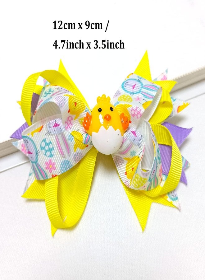 melyde Easter Large Bows Hair Clips Boutique Grosgrain Ribbon Hair Pins Lovely Easter Egg Bunny Pattern Headwear Hair Accessories for Kids Girls - Image 5