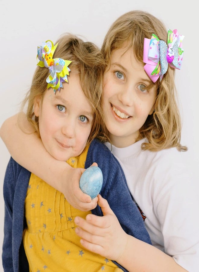 melyde Easter Large Bows Hair Clips Boutique Grosgrain Ribbon Hair Pins Lovely Easter Egg Bunny Pattern Headwear Hair Accessories for Kids Girls - Image 2