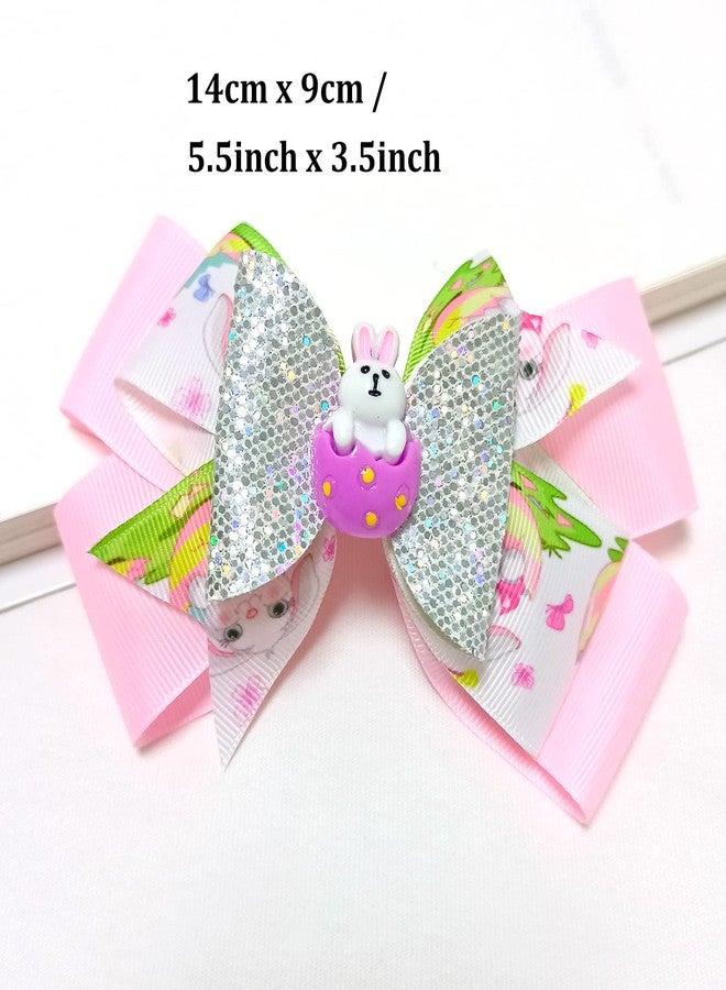 melyde Easter Large Bows Hair Clips Boutique Grosgrain Ribbon Hair Pins Lovely Easter Egg Bunny Pattern Headwear Hair Accessories for Kids Girls - Image 4