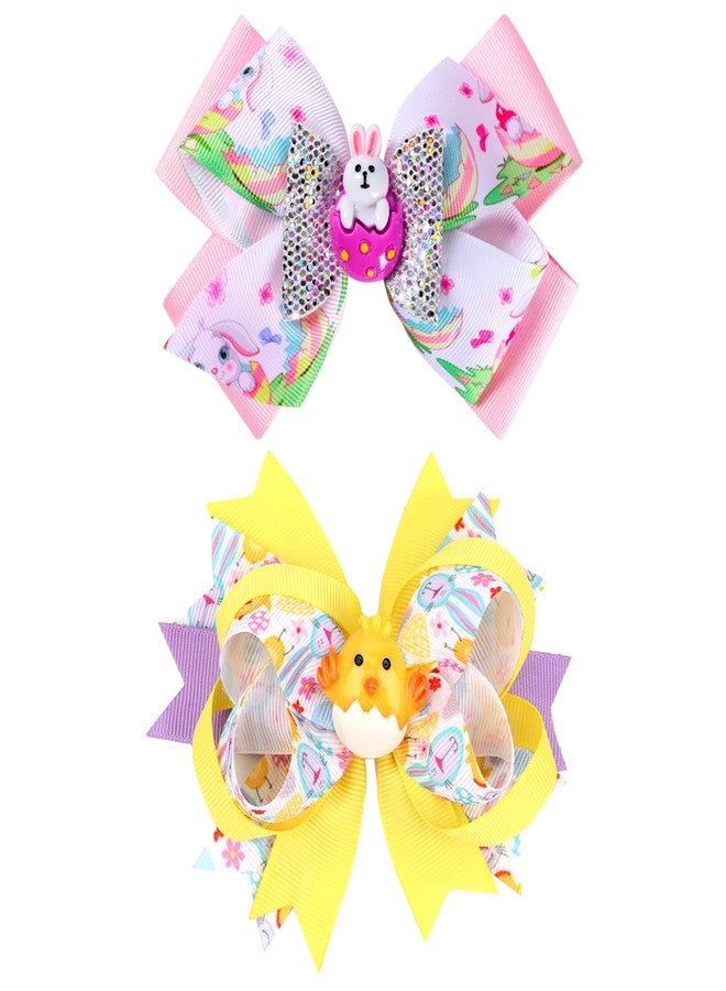 melyde Easter Large Bows Hair Clips Boutique Grosgrain Ribbon Hair Pins Lovely Easter Egg Bunny Pattern Headwear Hair Accessories for Kids Girls - Image 1