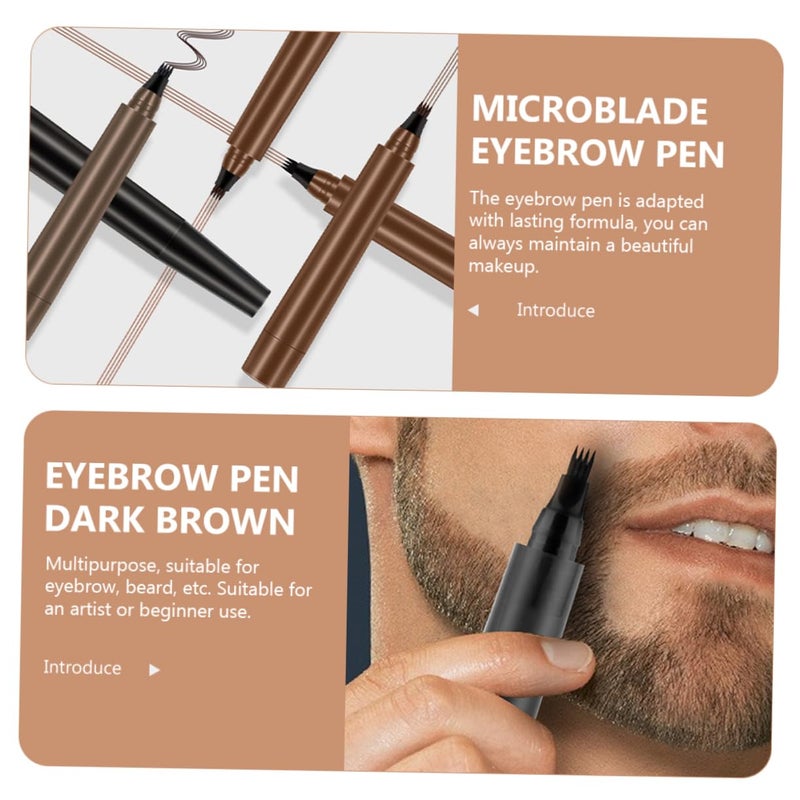 Waterproof Beard Pen 2pcs Micro Fork Tip Dark Brown Eyebrow Pencil for Men Precision Beard Shaping Tool for Grooming and Styling - Image 2