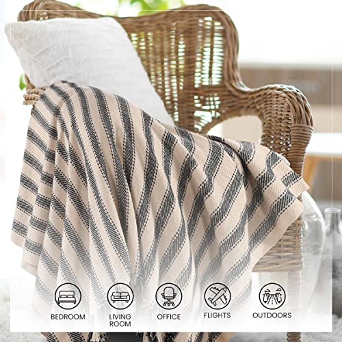 SASHAA WORLD Striped Throw Medium with Tasselled Edges |Throw for Living Room, Bedroom, Sofa & Chair |Bottle Green Throw Blanket | 180 x130 cm - Image 5