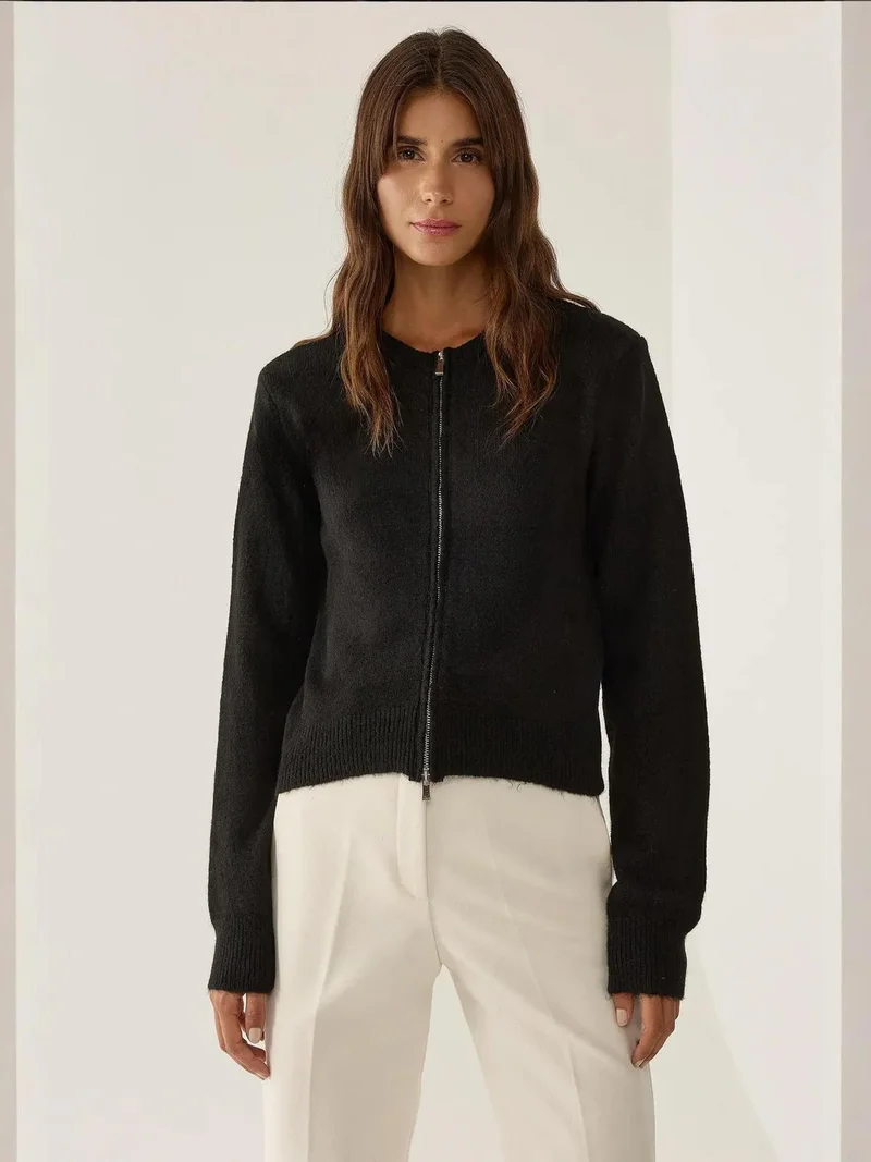 HICCUP Zippered Knit Cardigan
