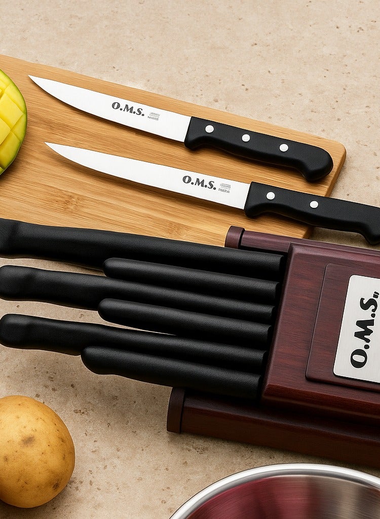 او ام اس مجموعة سكاكين مطبخ 11قطعة مع حامل من او ام اس -صناعة تركيه - Image 3