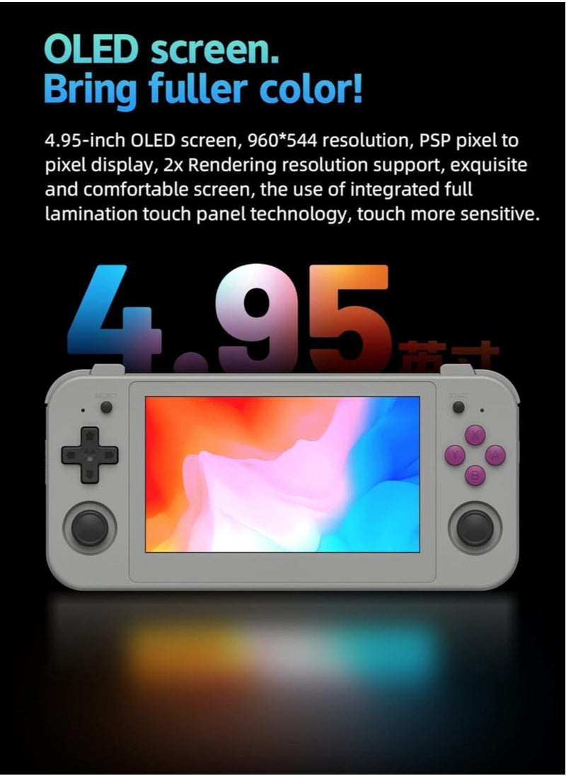 ANBERNIC  RG505 Retro Game Handheld Game Console with 128GB TF-card Built-in 3000+ Games, 4.95-inch OLED Touch Screen with Android 12 System, Unisoc Tiger T618 and Compatible with Google Play Store (Grey)  - Image 3