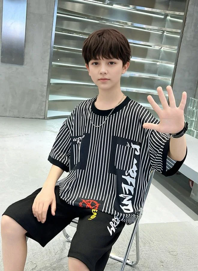 Take Two Boys Black Graphic Print T-Shirt And Shorts Set