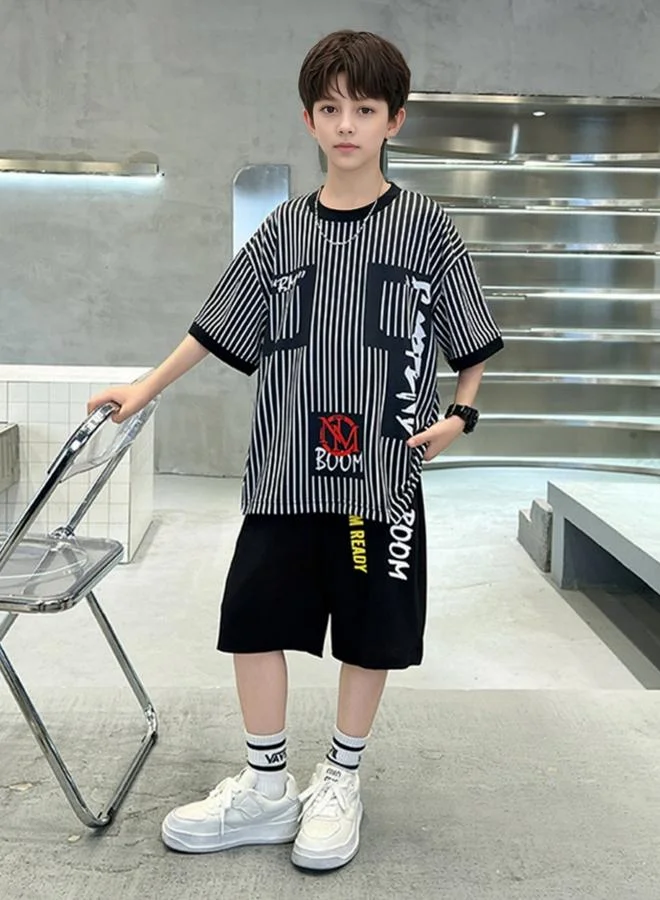 Take Two Boys Black Graphic Print T-Shirt And Shorts Set