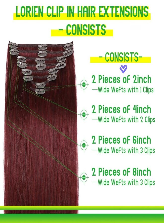 LORIEN Clip in Hair Extensions Real Human Hair, Clip in 100% Brazilian Remy Human Hair Extensions 8pcs Per Set with 18 Clips Double Weft, 18 Inch 100g, 99J Burgundy - Image 3