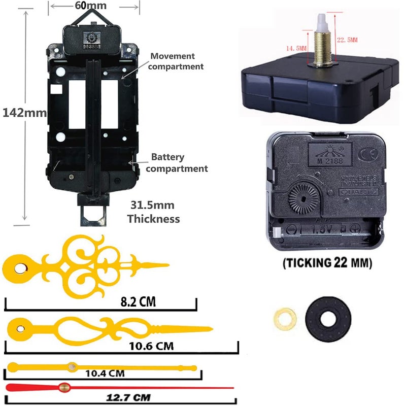 YOPY � TIK-TIK Pendulum Type Quartz Clock Moviment Mechanism 22 MM Ticking Motor DIY Kit Gold,Red 1 - Image 2