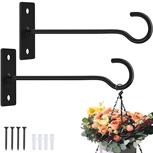 QTJUST Plant Hooks 2Pack Hanging Plant Bracket 6inch Metal Plant Hanger Decorative Plant Hook for Bird Feeders, Planters, Lanterns, Wind Chimes, Home Decor Indoor Outdoor (Black) - Image 1