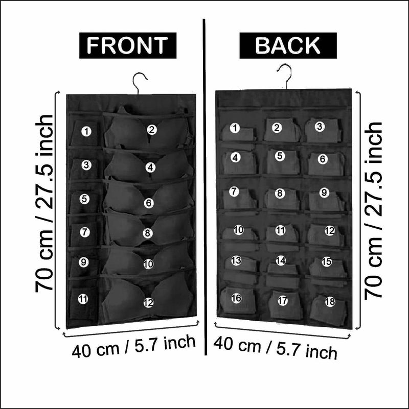 Oxbow منظم الملابس الداخلية المعلق OxbOw 30 جيب للدواليب منظم الجوارب للدواليب منظم التخزين للدواليب منظم الملابس الداخلية باللون الأسود عبوة من 1 78 × 40 سم - Image 2