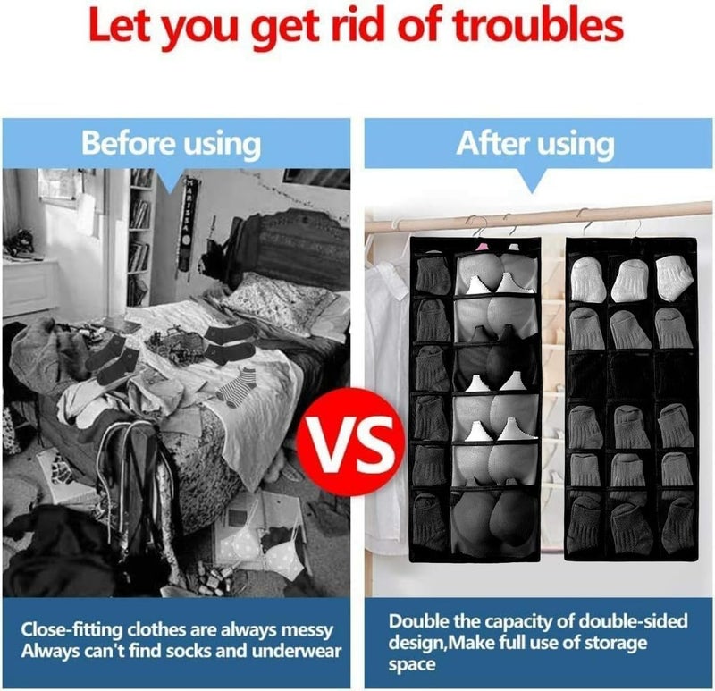 Oxbow منظم الملابس الداخلية المعلق OxbOw 30 جيب للدواليب منظم الجوارب للدواليب منظم التخزين للدواليب منظم الملابس الداخلية باللون الأسود عبوة من 1 78 × 40 سم - Image 4