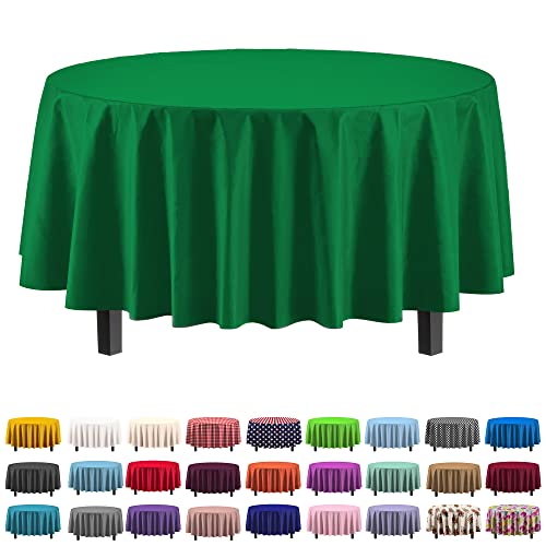 Party Solids 6-Pack Premium Plastic Tablecloth 84in. Round Plastic Table Cover - Emerald Green - Image 1
