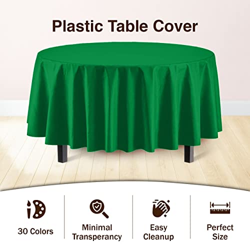 Party Solids 6-Pack Premium Plastic Tablecloth 84in. Round Plastic Table Cover - Emerald Green - Image 3