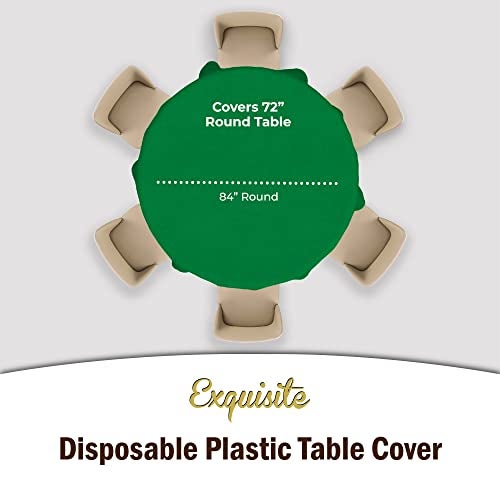Party Solids 6-Pack Premium Plastic Tablecloth 84in. Round Plastic Table Cover - Emerald Green - Image 4