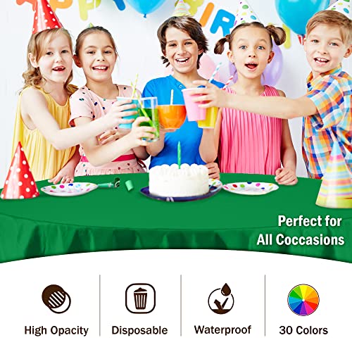 Party Solids 6-Pack Premium Plastic Tablecloth 84in. Round Plastic Table Cover - Emerald Green - Image 5